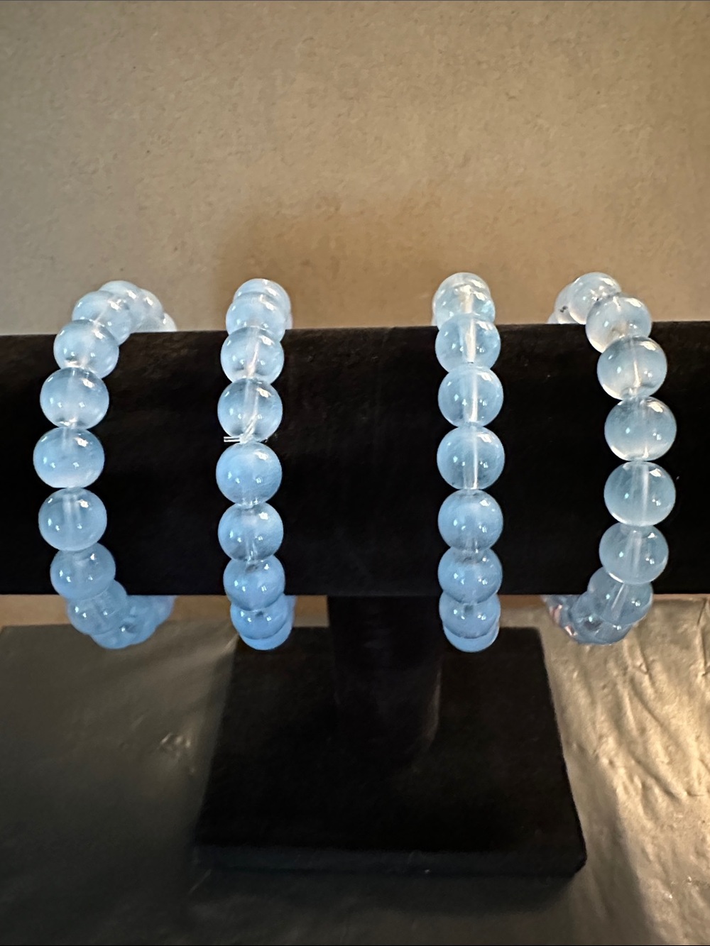 Light Blue Beaded Stretch Bracelets - Set of Four
